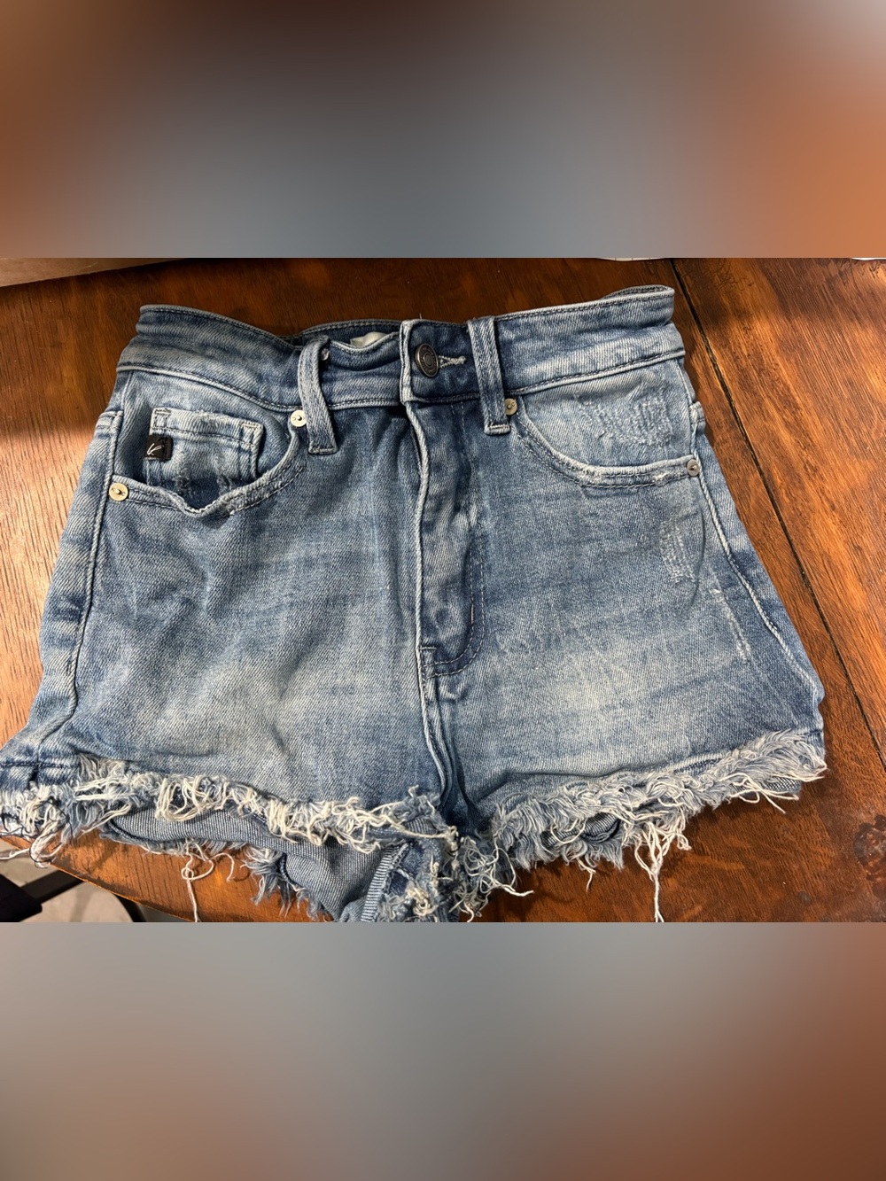 KanCan High Rise Distressed Frayed Cut Off Denim Shorts Size Small Blue Size S